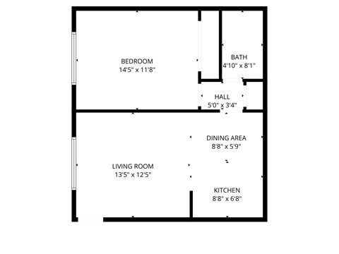 Floor plan for 1 bed, 1 bath, 850 sqft
